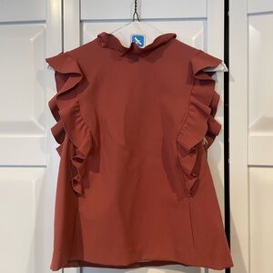 Rebecca Taylor Top Sz. 8 high mock neck ruffles blouse shell